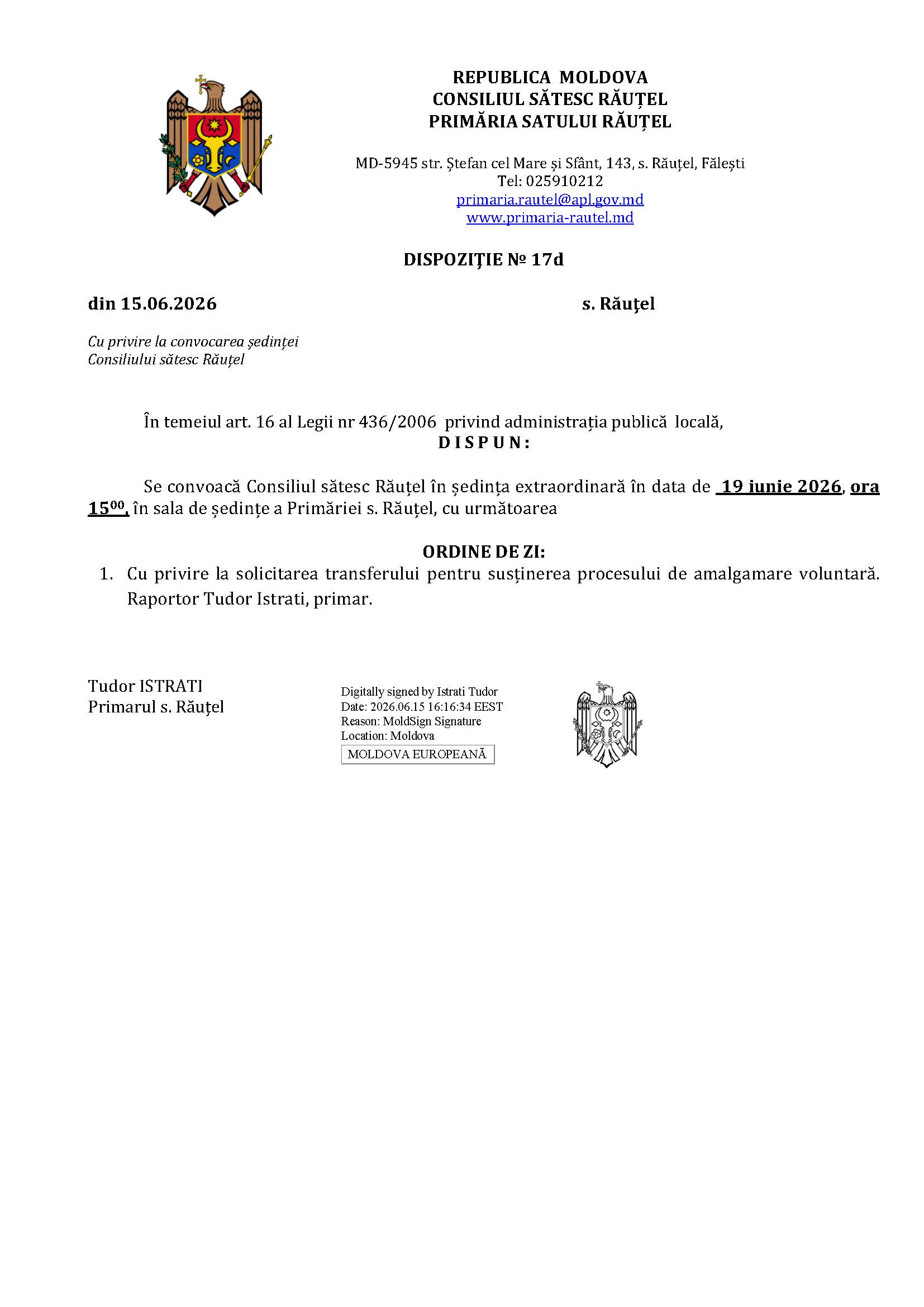 ședința consiliului sătesc Răuțel
