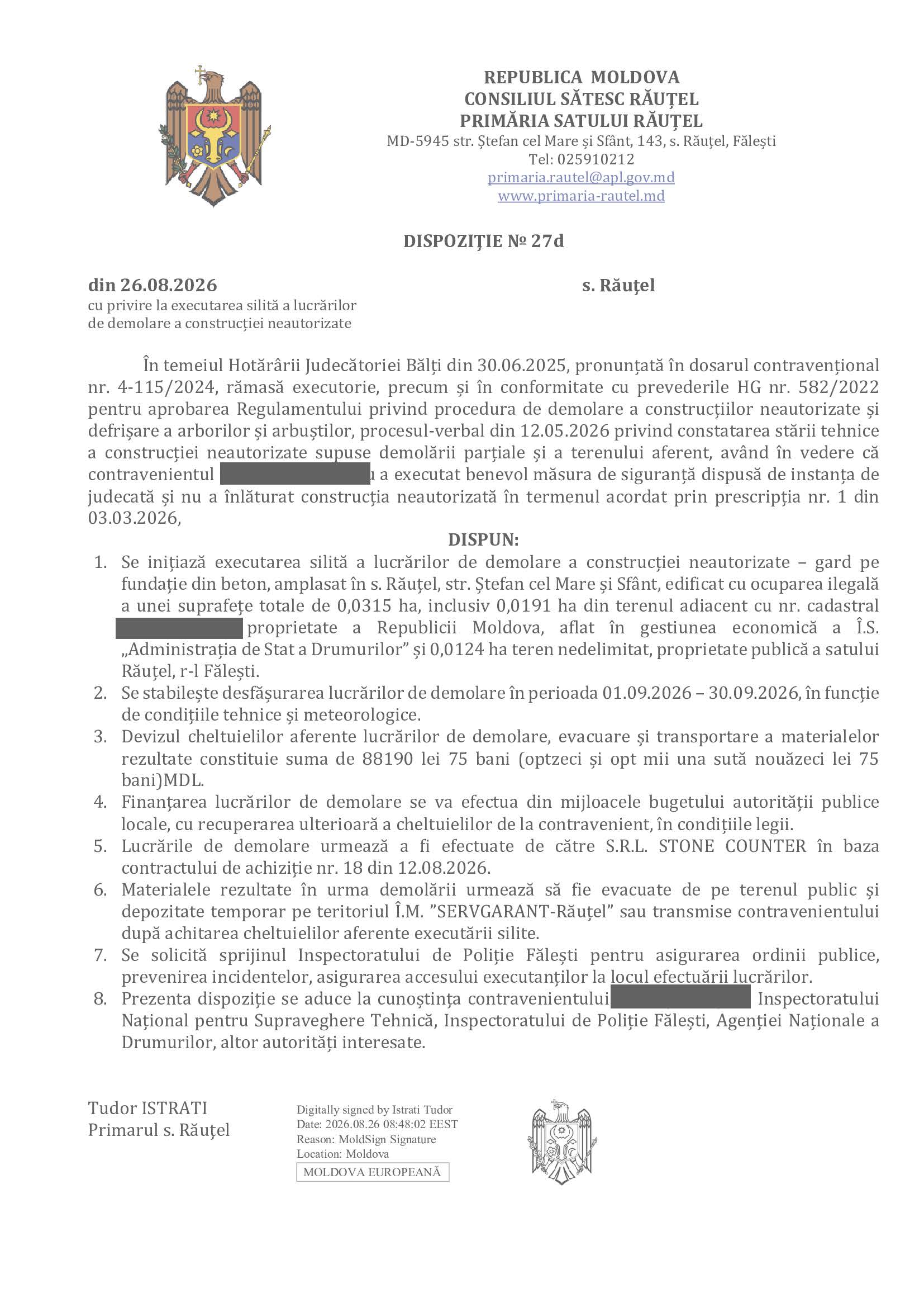 dispoziție executare silită