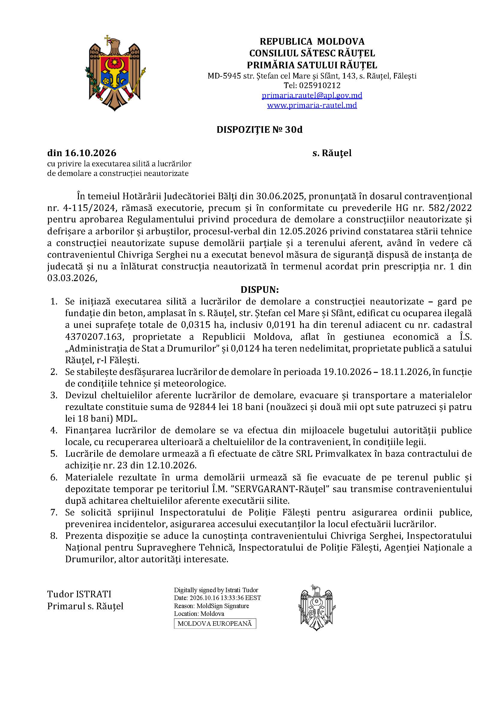 dispoziție executare silită